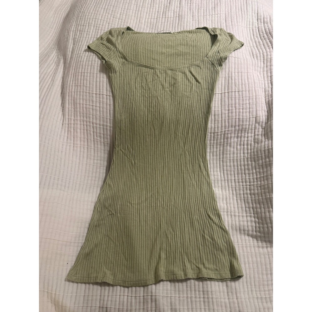 Reformation Jeans Sage Green Ribbed Knit Mini Dress Small Babydoll Indie